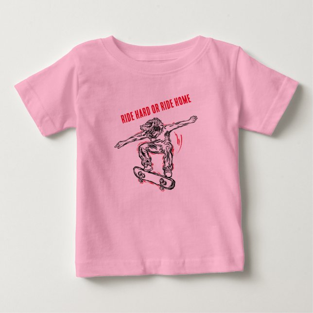 Flying Skater Doing Mid-Air Skateboarding Baby T-Shirt (Front)