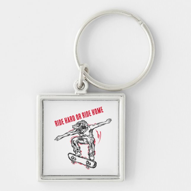 Flying Skater Doing Mid-Air Skateboarding Keychain (Front)