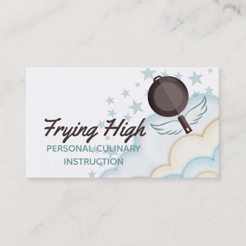 Flying skillet frying pan cooking class chef business card