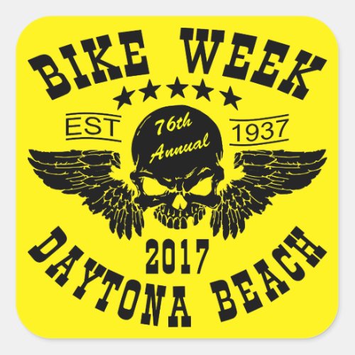 Flying Skull 76Th Daytona Beach Bike Week 2017 Square Sticker