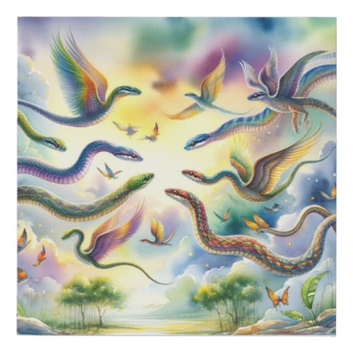 Flying Snake AREF2205 _ Watercolor Faux Canvas Print