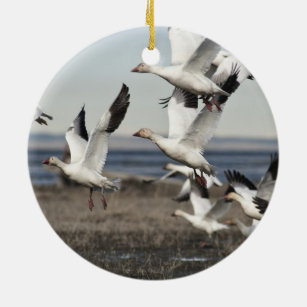 Flying Snow Geese Ceramic Ornament