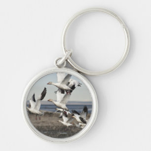 Flying Snow Geese Keychain
