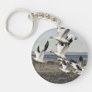 Flying Snow Geese Keychain