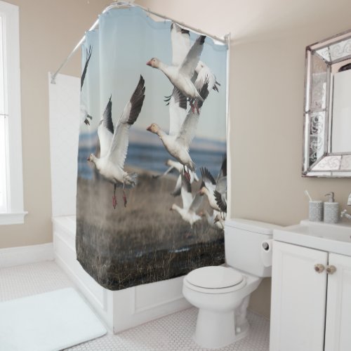 Flying Snow Geese Shower Curtain