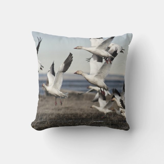 Flying Snow Geese Throw Pillow (Front)