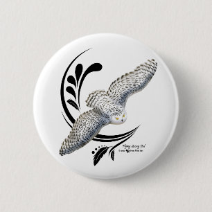 Flying Snowy Owl Button