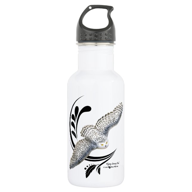 Flying Snowy Owl Water Bottle (Front)