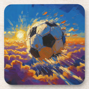 Flying Soccer Ball Artwork (Oil Painting No. 2) Beverage Coaster