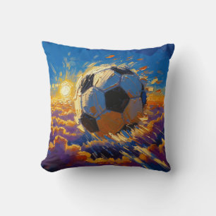 Flying Soccer Ball Artwork (Oil Painting No. 2) Throw Pillow