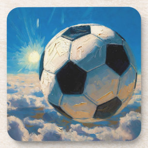 Flying Soccer Ball Artwork (Oil Painting No. 5) Beverage Coaster
