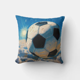 Flying Soccer Ball Artwork (Oil Painting No. 5) Throw Pillow