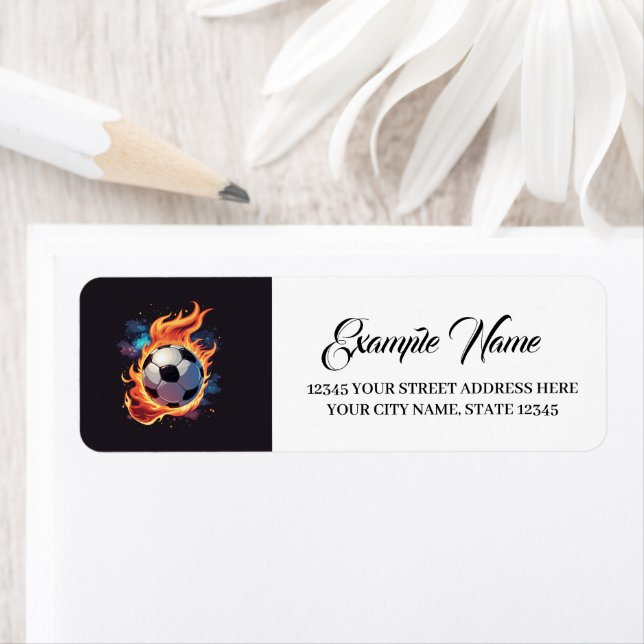 Flying soccer ball with flames.  label (Insitu)