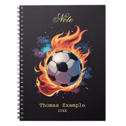 Flying soccer ball with flames  notebook
