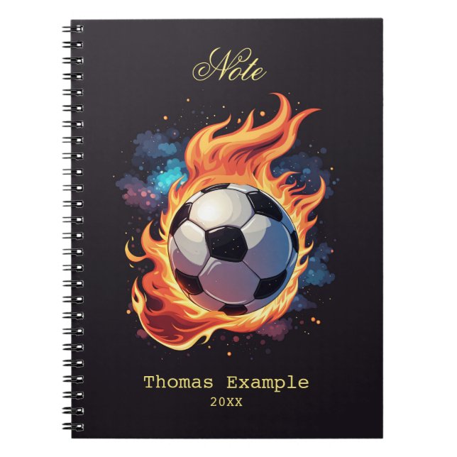 Flying soccer ball with flames.  notebook (Front)