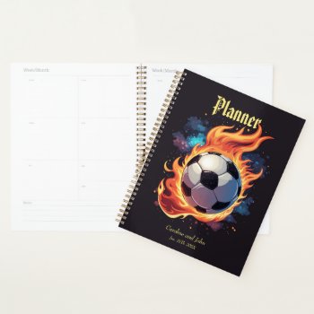 Flying Soccer Ball With Flames.  Planner by stylishdesign1 at Zazzle