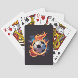 Flying soccer ball with flames.  poker cards