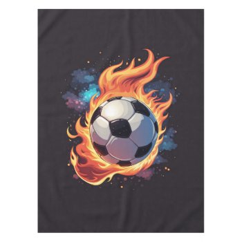 Flying Soccer Ball With Flames.  Tablecloth by stylishdesign1 at Zazzle