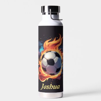 Flying Soccer Ball With Flames.  Water Bottle by stylishdesign1 at Zazzle