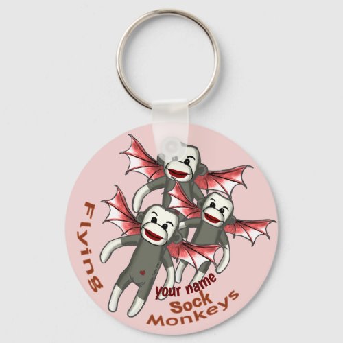 Flying Sock Monkeys custom name Keychain