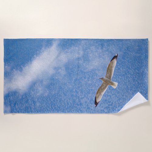 Flying Solo Seagull in the Sky Beach Towel