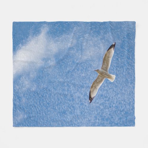 Flying Solo Seagull in the Sky Fleece Blanket