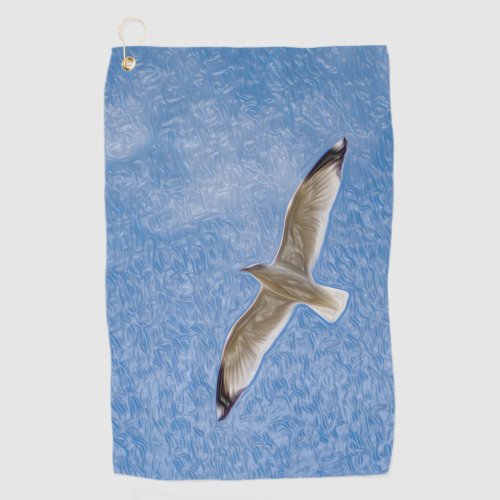Flying Solo Seagull in the Sky Golf Towel