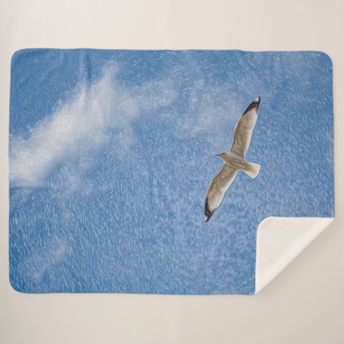 Flying Solo Seagull in the Sky Sherpa Blanket