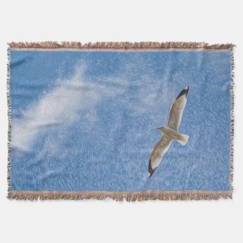Flying Solo Seagull In The Sky Throw Blanket by CandiCreations at Zazzle