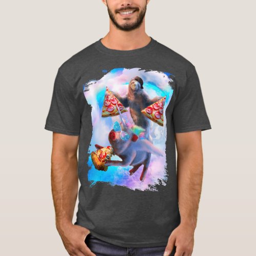 Flying Space Pizza Sloth Riding Rainbow Pig T_Shirt