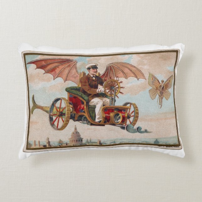 Flying Steampunk Car Accent Pillow (Front)