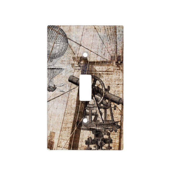 flying steampunk hot air balloon and telescope light switch cover (Front)