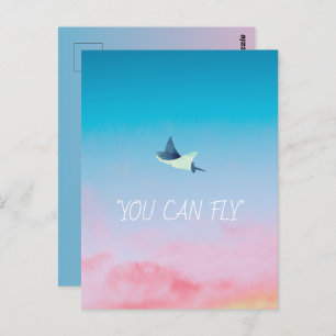Flying Stingray and Encouragement Get Well Postcard