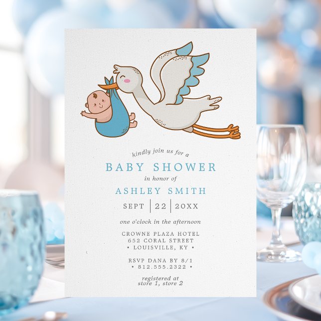Flying Stork Boy Baby Shower  Invitation (Creator Uploaded)