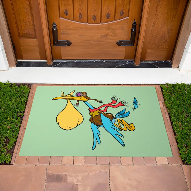 Flying Stork Cartoon with Goggles and Baby Bundle  Doormat (Creator Uploaded)