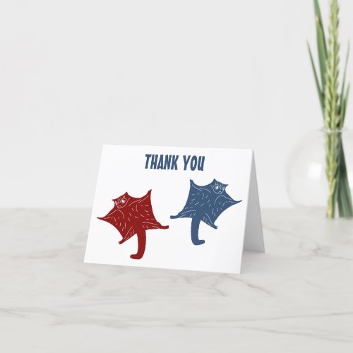 Flying Sugar Gliders Red and Blue Thank You Card
