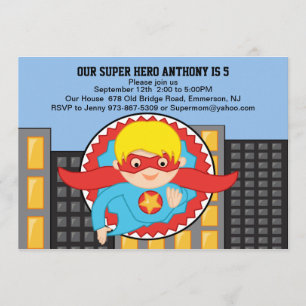 Flying Super Hero Boys Birthday Invitation