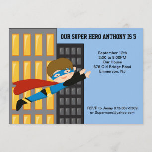 Flying Super Hero Boys Birthday Invitation