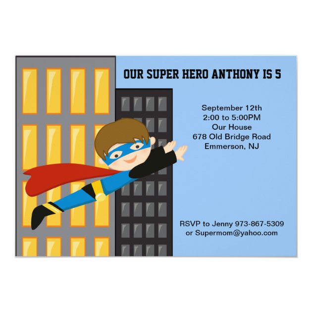 Flying Super Hero Boys Birthday Invitation