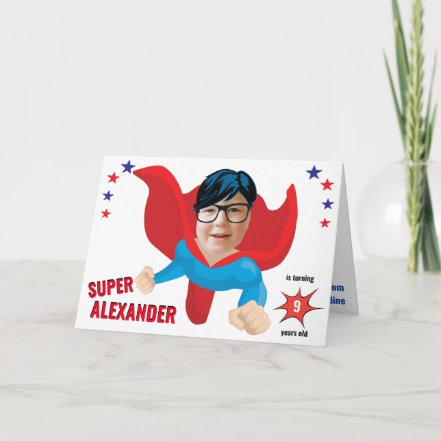 Flying Superhero Boy Tremendous Fun Birthday Gift  Card (Front)