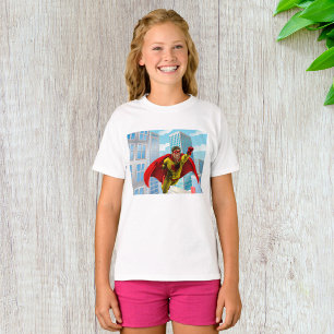 Flying Superhero Comic Style Red and Yellow Hero  T-Shirt