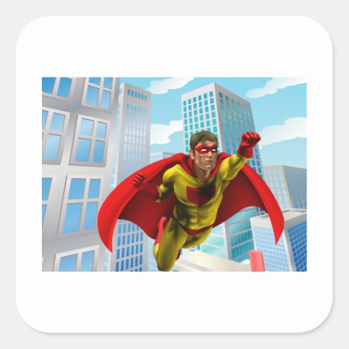 Flying Superhero Square Sticker