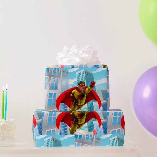 Flying Superhero Wrapping Paper