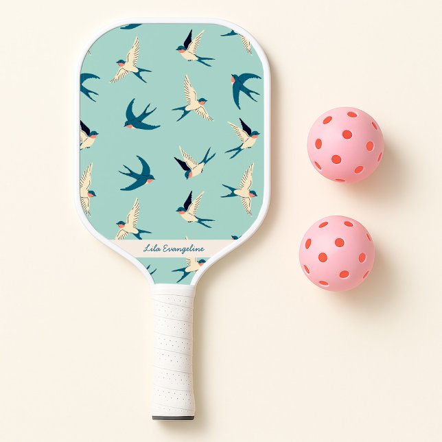 Flying Swallow Aqua Blue Custom Name Pickleball Paddle (Creator Uploaded)
