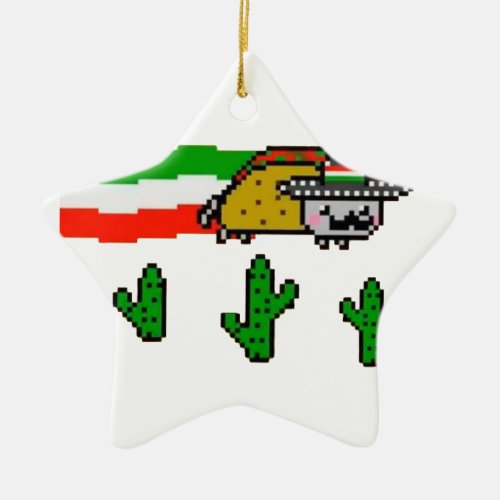 Flying Taco Cat Ceramic Ornament