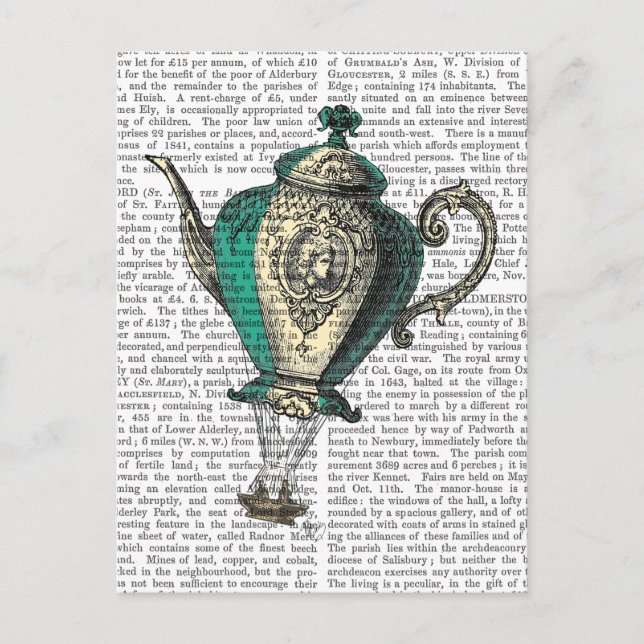 Flying Teapot 1 Green and Yellow Postcard (Front)