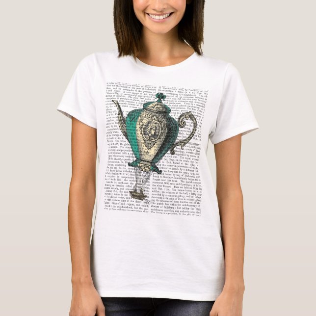 Flying Teapot 1 Green and Yellow T-Shirt (Front)