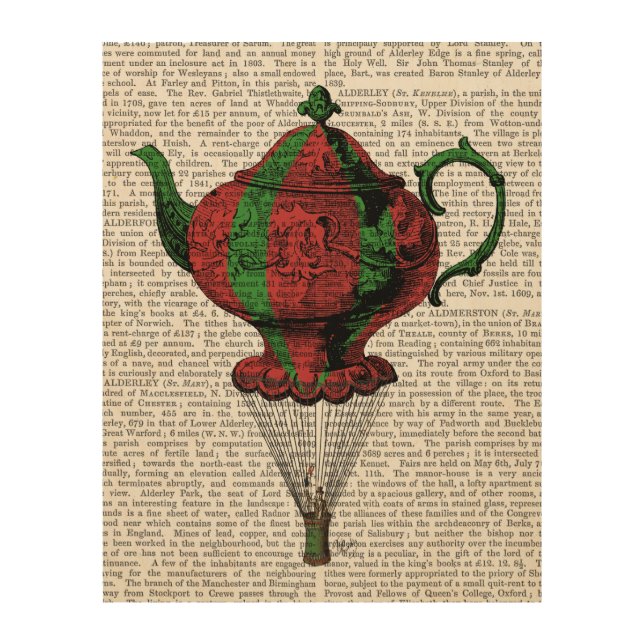 Flying Teapot 2 Red and Green 9 Wood Wall Art (Front)
