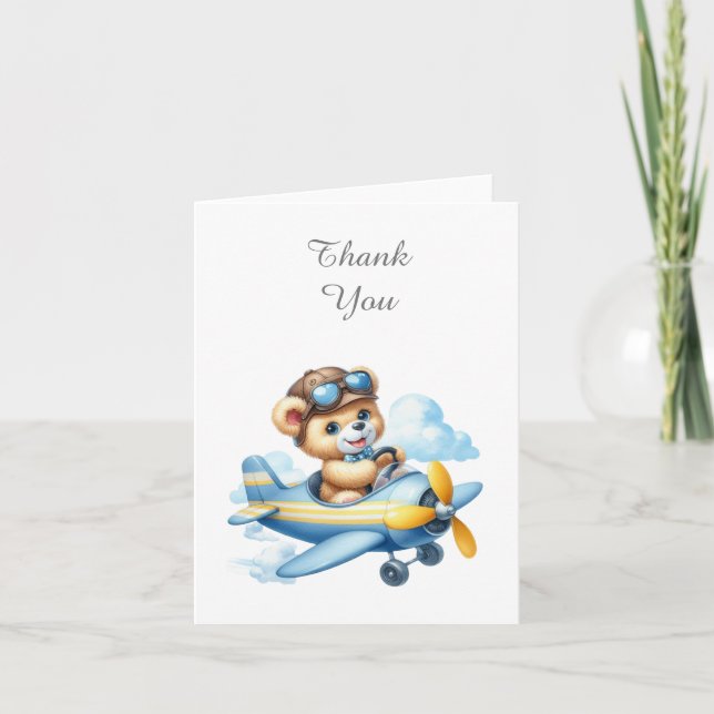 Flying Teddy Bear Thank You Note Card (Front)