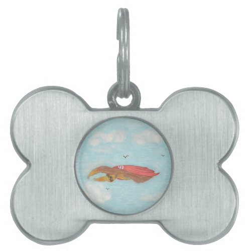 Flying Three Toed Sloth with red cape Supersloth Pet Tag